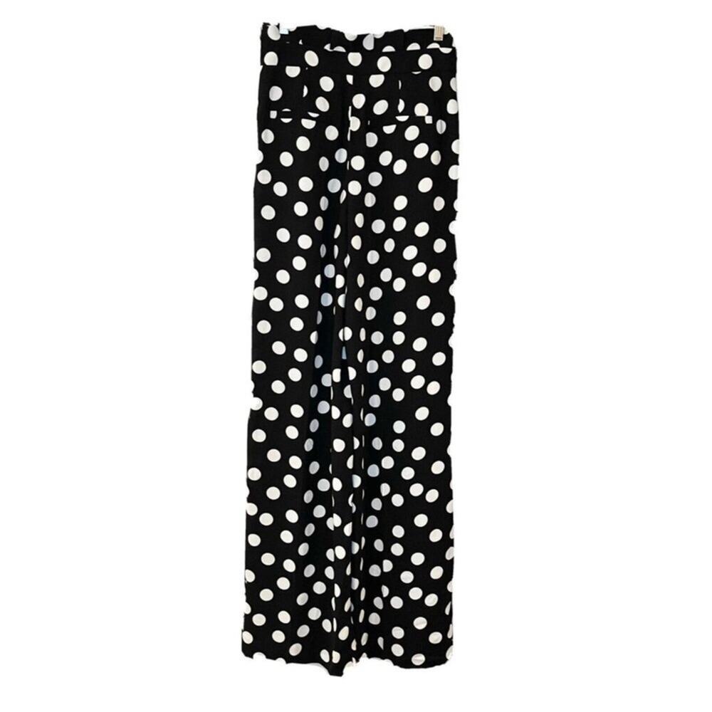 Halogen x Atlantic-Pacific Wide Leg Black Polka Dot Paper Bag Pants High Rise 2 - Picture 4 of 8